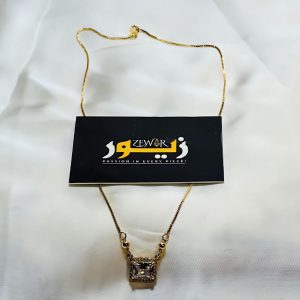 Gold Necklace With White Stone Square Shape Pendant