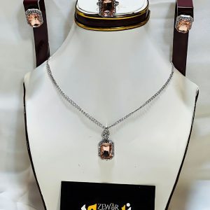 Modern Silver Necklace with Square Pink Stone