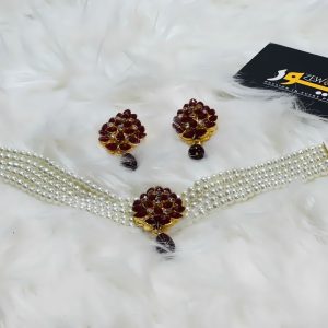 Stylish Red Pearl Mala Jewelry Set