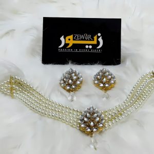 Stylish Silver Pearl Mala Jewelry Set