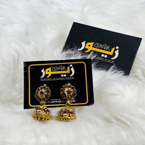 Red Stone Jhumka Earrings