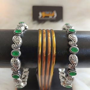 Modern Kara With Green Pearls