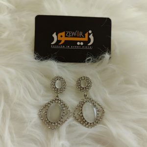 Silver Drop Earrings with Crystal Stones